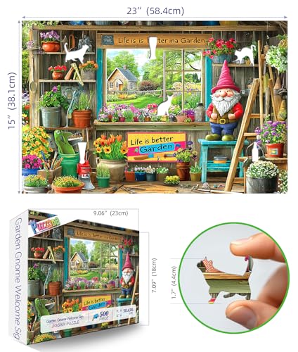 Garden Shed Scene 500 Piece Puzzle for Adults Gardening Tools Whimsical Garden Gnome Vibrant Flowers Decor Jigsaw Puzzle Fun Family Puzzles Gift for Adults Seniors（ 23"x15"） - image 2