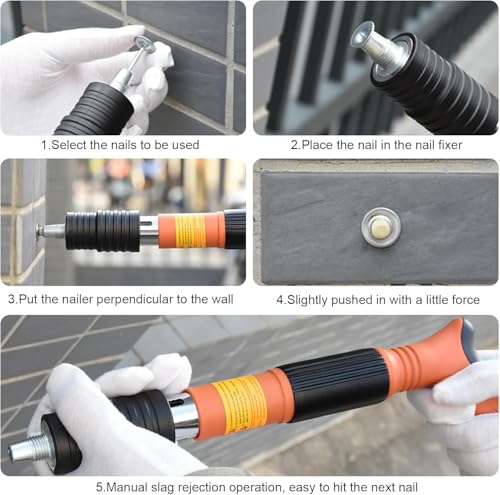 Image of Manual Concrete Steel Nails Gun Tool with 120pcs Round Nails,5 Speed Wall Fastening Rivet Gun Tool Nail Gun Monitor Installation Gun Manual Rivet Nail Gun Household Woodworking