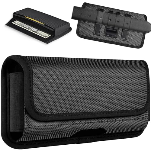 ykooe Holster for Samsung Galaxy A54, Horizontal Nylon Cell Phone Belt Card Holder Pouch with Clip for Men, Magnetic Closure, Sturdy Build, Reliable Everyday Protection, Black