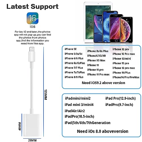 [Apple MFi Certified] Lightning to USB Camera Adapter with Charging Port, Portable USB 3.0 Female OTG Cable Adapter for Select iPhone,iPad Models, Support Card Reader, USB Flash Drive, MIDI Keyboard - Thumbnail 6