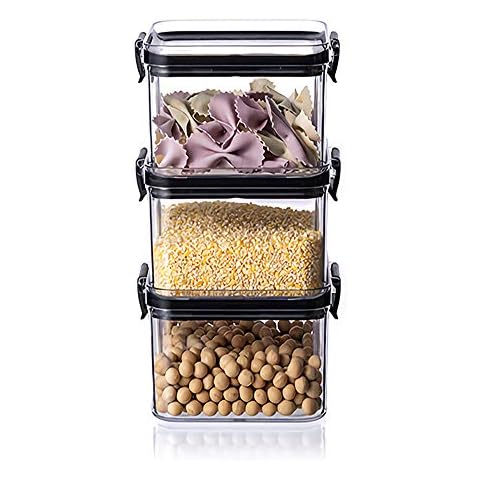 Airtight Food Storage Container Set, 3 Pcs Kitchen Pantry Organization Containers, Clear Plastic Canisters with Lids for Cereal, Flour & Sugar (460ML*3) Cover