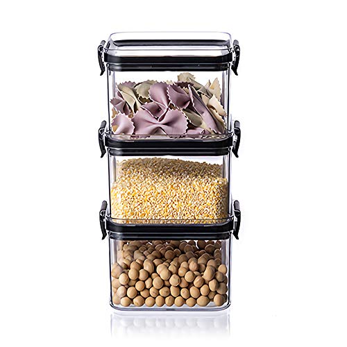 Juego de Recipientes Herméticos para Almacenamiento de Alimentos, 3 Recipientes para Organización de Despensa de Cocina, Recipientes de Plástico Transparente con Tapas para Cereales, Harina y Azúcar Cover