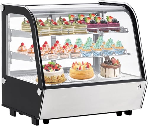 Image of 6.5 Cu.Ft Countertop Refrigerated Display Case - Commercial Bakery Refrigerator with LED Lighting, Auto Defrost & Sliding Glass Door for Cafe, Restaurant, Dessert Display
