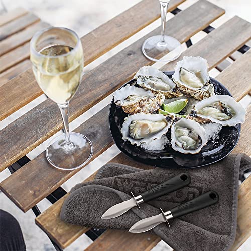 Wendom Oyster Knife Shucker Set Oyster Shucking Knife And Gloves Cut Resistant Level 5 Protection Seafood Opener Kit Tools Gift(2Knifes+1Glove+1Cloth) #TOP5