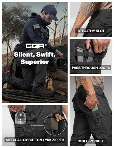 Image of CQR Men's Flex Stretch Tactical Pants, Water Resistant Ripstop Cargo Pants, Lightweight EDC Outdoor Work Hiking Pants