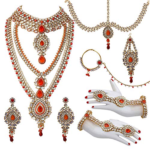 Image of Lucky Jewellery Designer Gold Plated Dulhan Bridal Jewelry Set 8 Pcs. for Girls & Women (3600-WZK-PARENT)