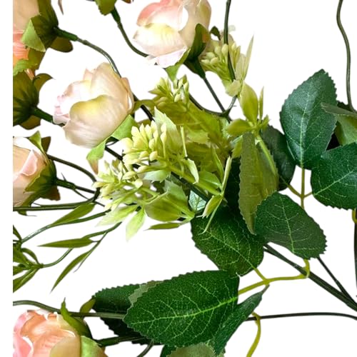 Image of Garden Art Artificial Small Rose Flower Bunch (Pack of 1) | 5 Heads with 15 Flowers & Buds, 35 cm Faux Rose Bouquet for Home Decor, Wedding & Table Decoration (White Shaded)