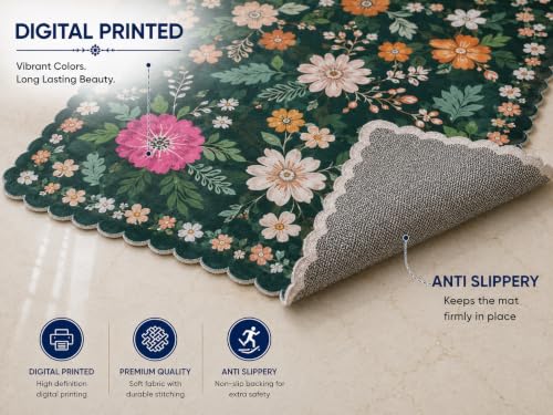 Image of RD TREND Carpet for Hall Digital Printed Carpet for Living Room 52x84 inch | Anti Slip Backing Rug for Bedroom Floor & Home Decor | Dark Green