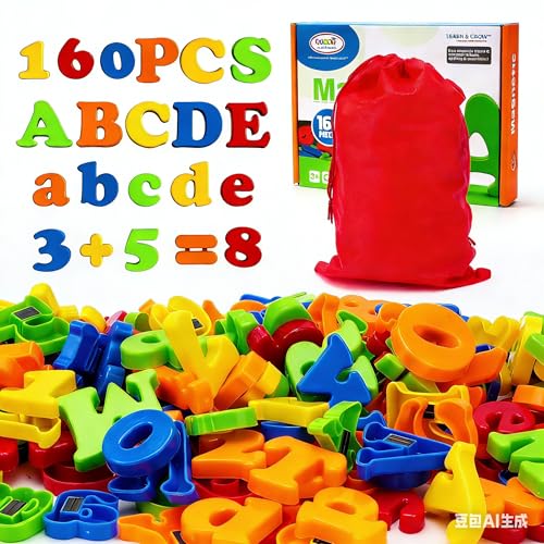 BunnyJOY 160 Piezas Letras Magnéticas Números para Niños, Juguetes Magnéticos para Refrigeradores de Colores, Adecuados para el Aprendizaje Infantil, Ortografía, Conteo de Juguetes Educativos