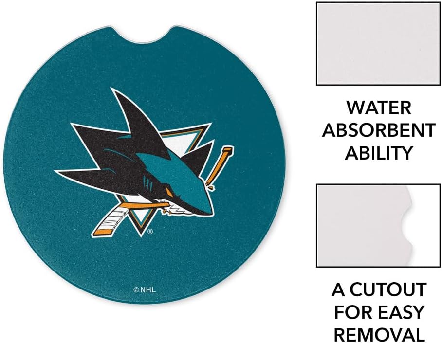 San Jose Sharks Logo Car Coasters, Pack of 2, 2.5" Ceramic Stone, Drink Coaster for Cup Holders with Finger Notch - Image 2