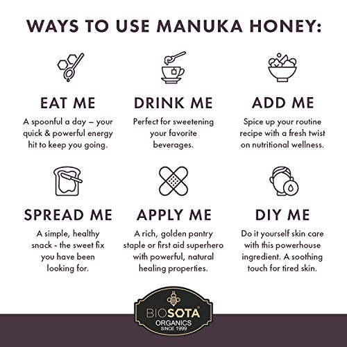 Biosota Organic Manuka Honey Mgo 1200+ - Medical Grade Manuka Honey From Australia | Australian Certified Organic Honey | Jelly Bush Honey Npa/Ulf 25+ | 8.8Oz #TOP3