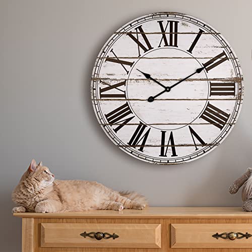 Bew Large Wall Clock, Rustic Farmhouse Distressed Shiplap Wall Clock, Silent White Wooden Wall Clock For Living Room Decor (24 Inch) #TOP4