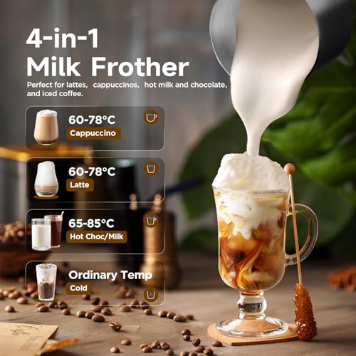Image of Food Grade Stainless Steel Electric Milk Frother and Warmer, 17oz, Detachable, Automatic Heating, Dishwasher Safe,silver