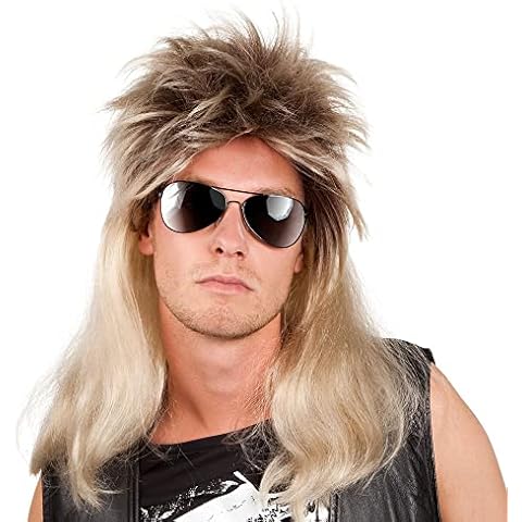 Boland 86060 - Perücke Ryan, Vokuhila, Blond-Braun, 80er Jahre, Kunst-Haar, Assi-Frisur, Proll, Rockstar, Trainingsanzug, Bad Taste Party, Accessoire, Mottoparty, Karneval Cover