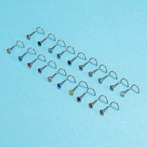 Zs Stainless Steel Nose Studs Nose Rings Hoop 20G Nose Bone/L Shaped/Nose Screw Rings Set Body Jewelry Piercing Fake Nose Rings For Women (F Set) #TOP5