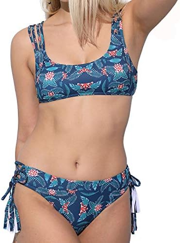 String Triangle Bikini Set, Classic Solid Brazilian Swimsuit for Women, Blue L