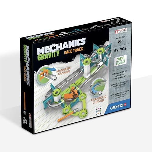 Geomag - Mechanics Gravity Race Track - Educational and Creative Game for Children - Magnetic Building Blocks, Race Track with Magnetic Blocks, Recycled Plastic - Set of 67 Pieces