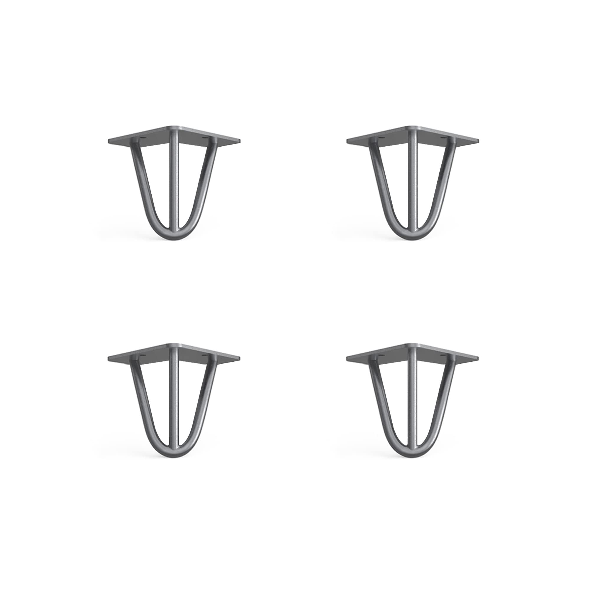 Dt Ironcraft Unfinished 4 X Hairpin Legs From - 10Cm 3 Rod / 10Mm, Bare Steel - Sofa, Bed And Cabinet Legs With Floor Protector Feet & Screws