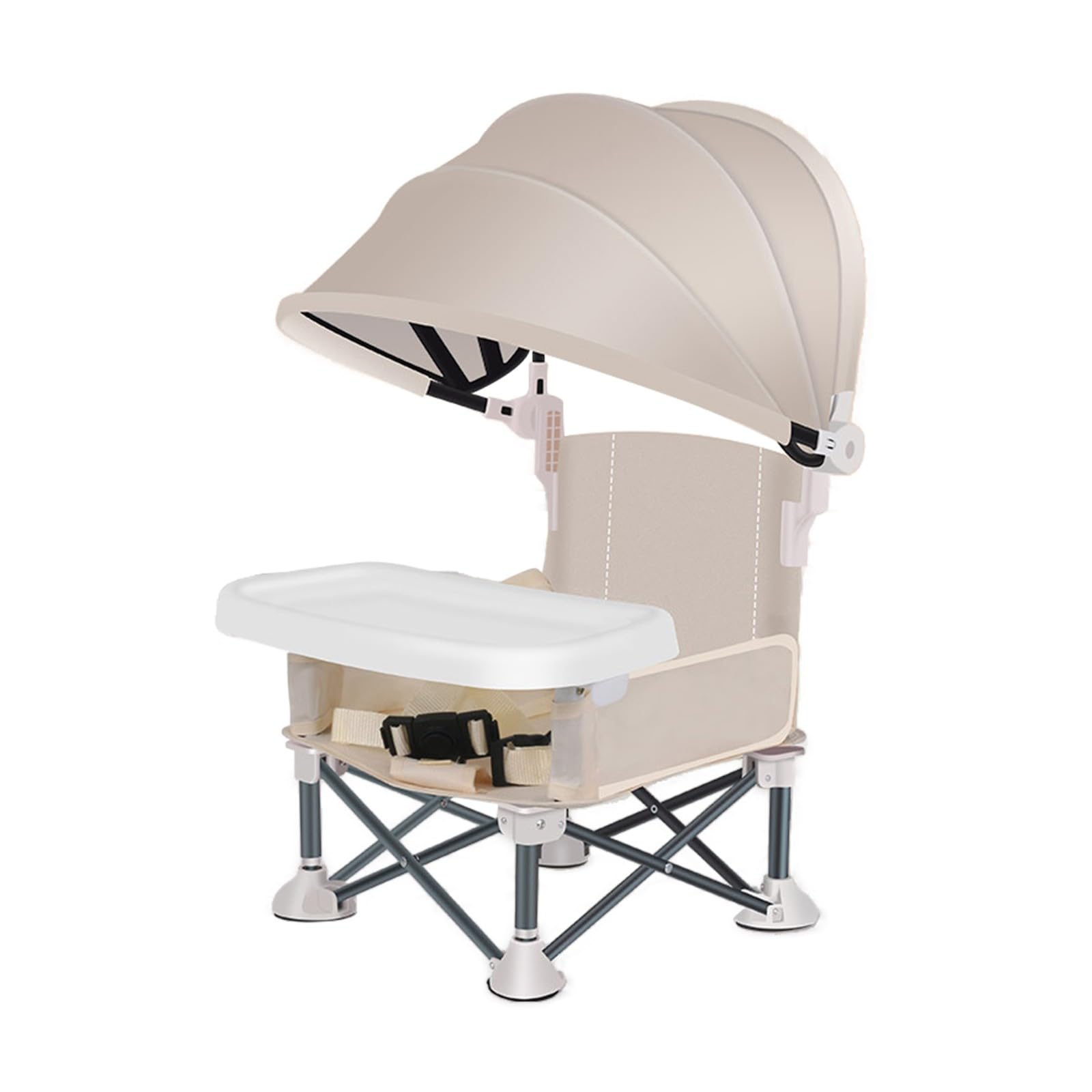Foldable Booster Seat - Removable Tray Booster Toddlers Chair with Detachable Sunshade Travel Portable with Removable Tray for Indoor Outdoor Sit Folding Booster Feeding/Camping (White with Sunshade)
