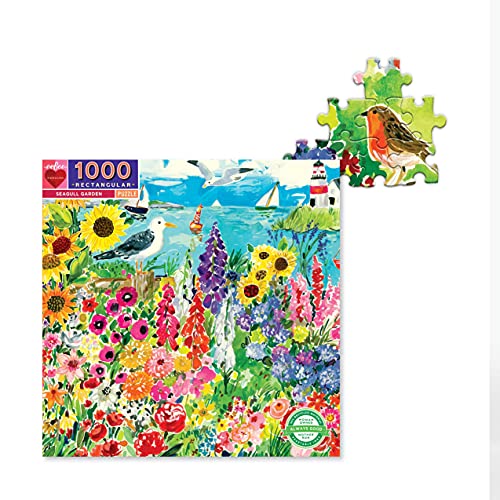 Image of eeBoo 1000 Piece Puzzle - Seaside Garden Jigsaw Puzzle for Adults, Rectangular 28 inch x 21 inch Made with Recycled Board & Vegetable-Based Ink