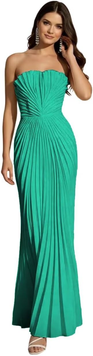 Strapless Prom Dresses 2026 Pleated Chiffon A Line Bridesmaid Dress Long Formal Evening Party Dress for Women