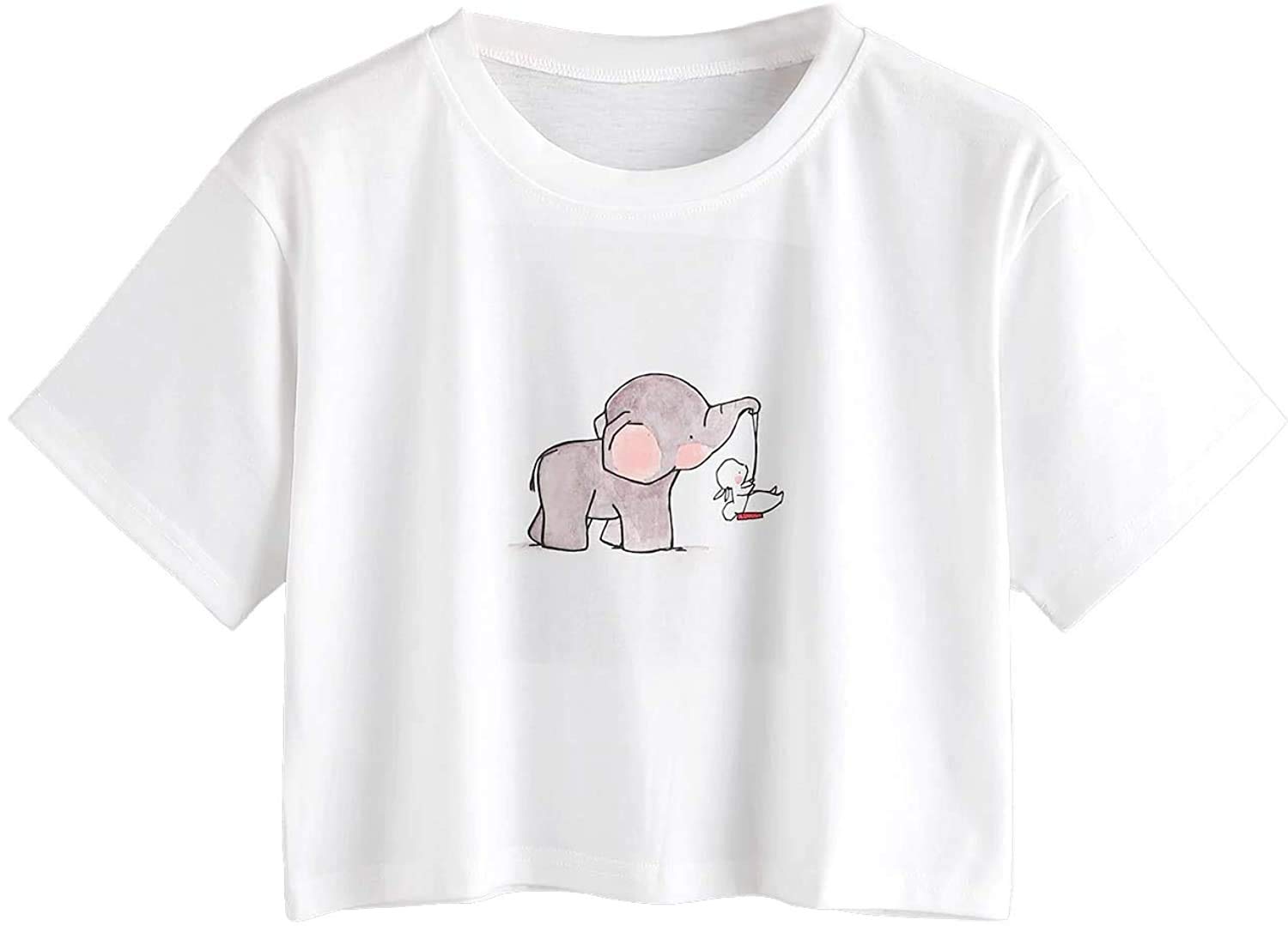 Women's Casual Short Sleeve Cute Print Crop Top Summer Tee Shirt