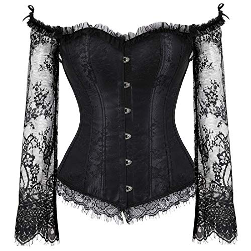 Image of Women's Lace up Gothic Jacquard Shoulder Straps Tank Overbust Shaper Corset Bustiers Top