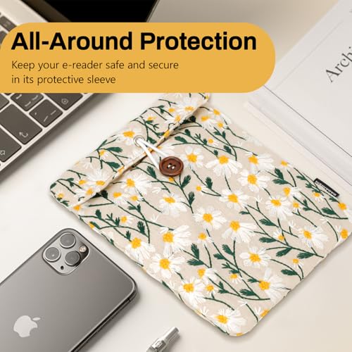 Image of Dadanism 6-7 Inch Embroidered Daisy Floral Padded Sleeve for 7 inch All-New Kindle Paperwhite /Colorsoft Signature Edition, Protective Sleeve Carrying Case for 6 inch Kindle E-Reader /Oasis /Kobo E-Reader, Beige