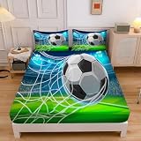 Sábanas Ajustables Conceptos Básicos del Fútbol, Tema Deportivo Microfibra Transpirable Cómoda 180x200x30cm Sábana Bajera con 2 Fundas, Verde