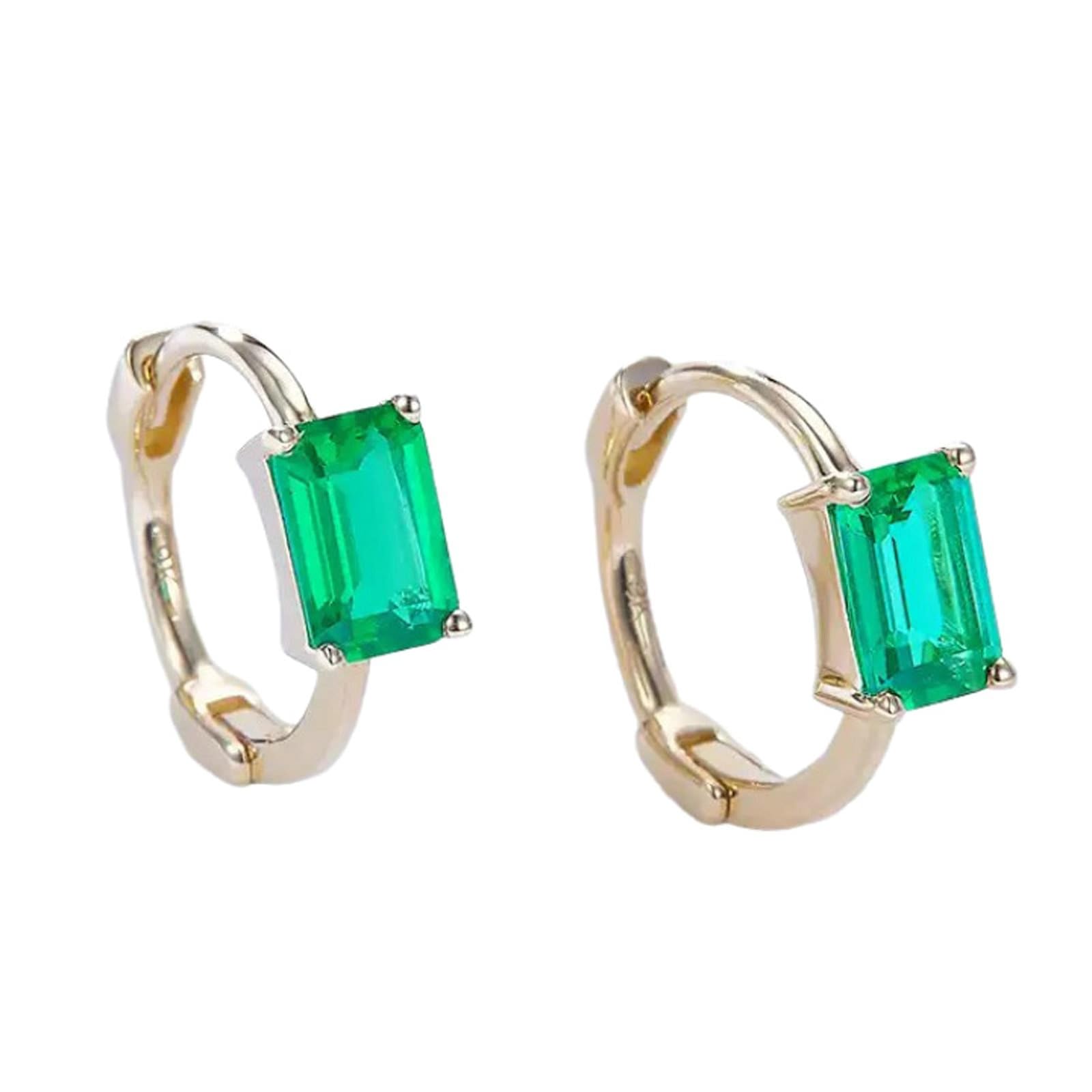 Epinki Prawdziwa biżuteria Creole Hoop 9K/14K/18K żółte złoto, Hoop kolczyki damskie z laboratoryjnym stworzone szmaragd 1ct (szlif szmaragdowy, zielony), kolczyki damskie 18/14/9-karatowe złoto