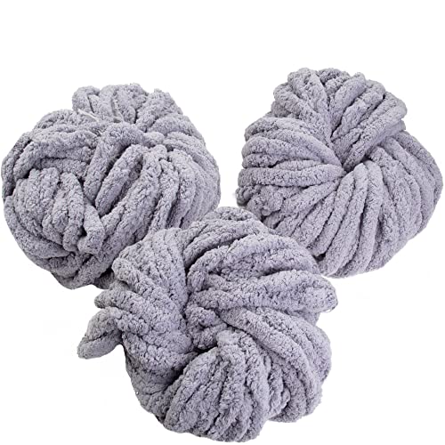 Idiy Chunky Yarn 3 Pack (24 Yards Each Skein) - Grey - Fluffy Chenille Yarn Perfect For Soft Throw And Baby Blankets, Arm Knitting, Crocheting And Diy Crafts And Projects! #TOP21