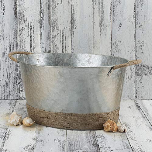 Twine Seaside Jute Rope Wrapped Farmhouse Galvanized Ice Metal Beverage Tub, Wine, Beer Bottle Bucket, 4.5 Gallons #TOP5
