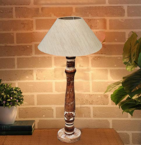 Image of LOGRO Pack of 2piece Antique Wood Fancy Night lamp Table Lamps for Bedroom with Khadi Shade | Vintage Night Lamp | Home Decor Items - Bulb Not Include