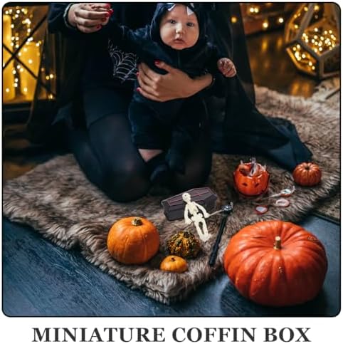 514ZfhL+JgL._AC_ Garneck 2 Sets Miniatur-Sarg und Skelett für Halloween-Dekorationen, lustige Streich-Requisiten für Partys, realistische kleine Sarg-Dekoration für gruselige Feiern
