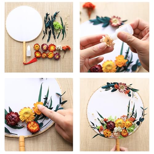 Kit Abanico Redondo con Flores Secas para Mesa DIY miniatura 4