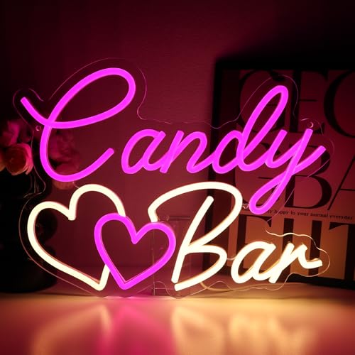 Image of Candy Bar Neon Sign for Wall Decor, 15.4 inch x 11.8 inch Led Signs for Business, USB Dimmable Sweet Bar Neon Lights for Candy Shop Snack Store Home Wedding Party Decoration Wall Art