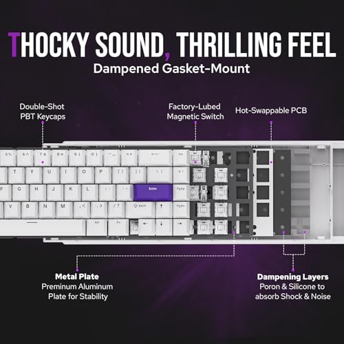 Image of EPOMAKER HE68 Wired Magnetic Gaming Keyboard, 8K Polling Rate, 0.125ms Latency, RGB Backlit, Board Mount, USB-A to C, Portable for Mac /PC /PS /Switch (White)