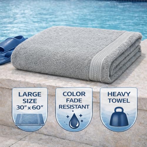 Image of Fitness Mantra Cotton Bath Towel 650 GSM | Heavyweight, Soft & Absorbent | Quick Dry | Large 30 x 60 Inch Towel for Daily Bath Use | 1 Peace| Grey|