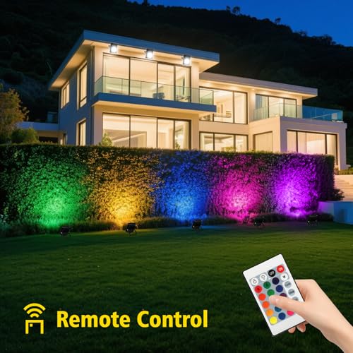 T-SUN Led Flood Light,10W RGB Color Changing Waterproof Security Lights, with US Plug, Super Bright Remote Control Outdoor Spotlight, for Garden, Yard, Warehouse Sidewalk,Backyard, Garage (5 Pack)