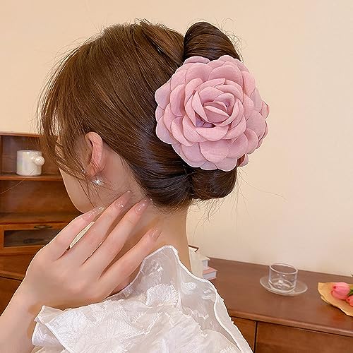 Pinza grande para el cabello con diseño floral rosa miniatura 3