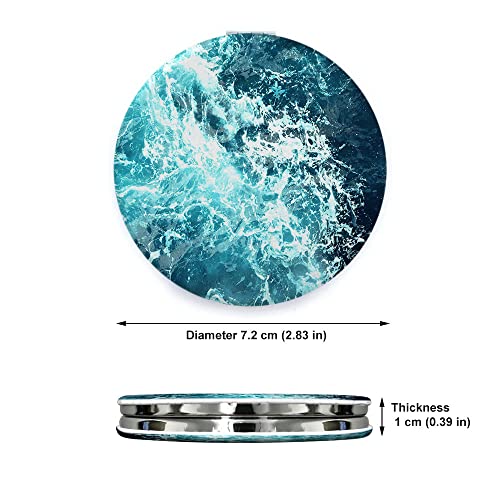 Wirester Round Foldable Pu Leather Compact Pocket Purse Makeup Mirror, Dual Sided Travel Mirror With 2X 1X Magnification - Blue Ocean Wave #TOP1