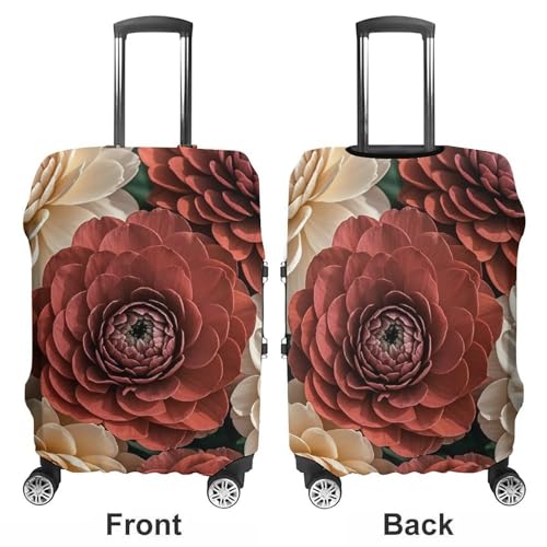 Red And Pale Flowers Printed Luggage Cover Protector, Fits 18-32 Inch Luggage3