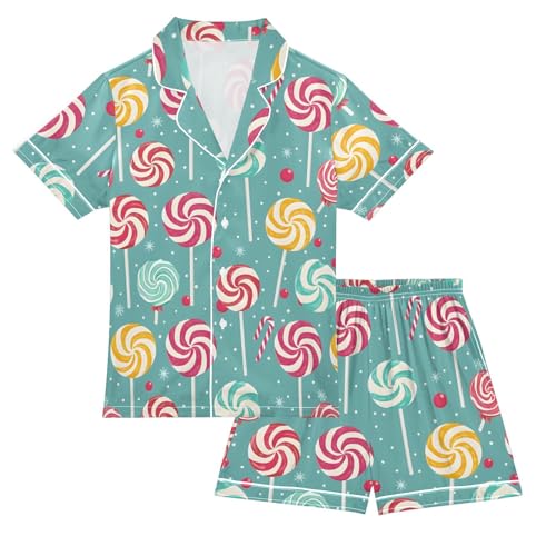 Colorful Lollipops Candy Pajamas Set Summer Button Down Sleepwear Pjs Sets Comfy Loungewear