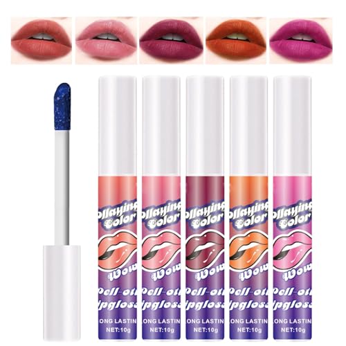 Brillo de labios mate con tinte de labios, tinte de labios despegable, 5 tintes de labios impermeables, tinte de labios despegable, brillo de labios mate, juego de lápiz labial de larga duración