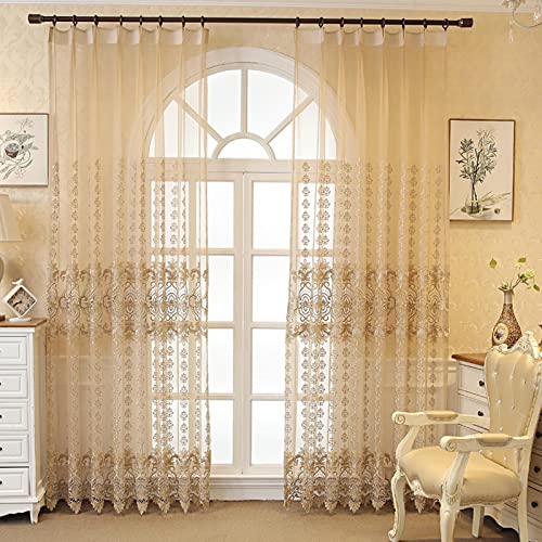 MANQILE Cortinas Transparentes de Tul Bordadas Huecas de Estilo Europeo para Sala de Estar Dormitorio Comedor Ventana Cortinas