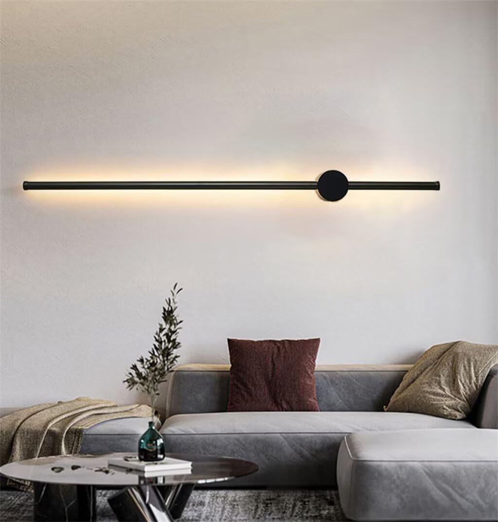 DESHOME Lineare Wandleuchte 120cm Lang Indirekte Wandbeleuchtung Innen Schwarz LED Modern Dimmbar Wandlampe Wohnzimmer 360° Drehbare Flurlampe für Schlafzimmer Bett Flur Treppenhaus