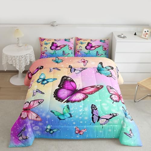 Edredón de mariposas king colcha colorida juvenil con mariposas estampadas 2
