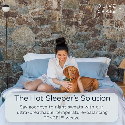 Image of Olive + Crate Tencel Lyocell Eucalyptus Twin Sheets Set - Extra Long Sheet Set - Cooling Tencel Sheets for Hot Sleepers with 16 Inch Deep Pocket Fit - White Snow 3-Piece Set