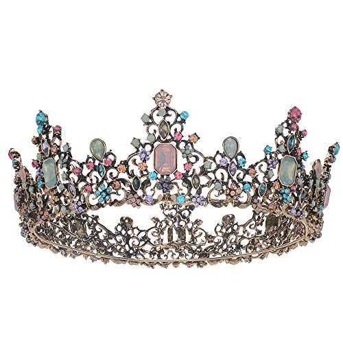 S SNUOY Baroque Round Crown Vintage Queen Tiara Rhinestones Hair Accessories for Women and Girls