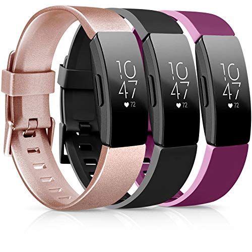 [3 Pack] Soft TPU Bands Compatible with Fitbit Inspire 2 / Fitbit Inspire HR/Fitbit Inspire/Fitbit Ace 2 Wristbands Sports Waterproof Straps for Fitbit Inspire HR (Rose Gold/Black/Sangria, Small)